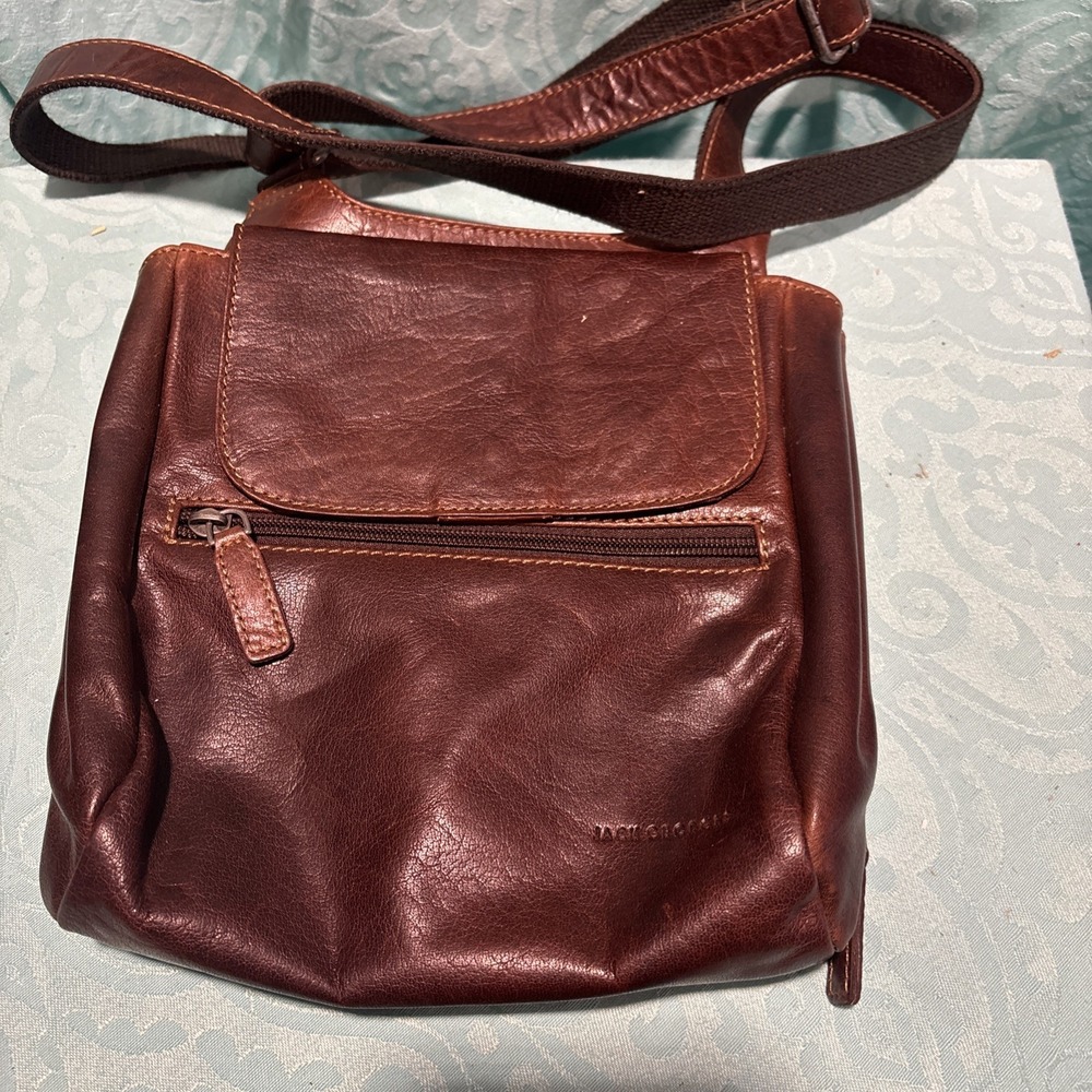 Jack Georges Leather Crossbody Bag Brown‎ Pockets Purse Adjustable Strap